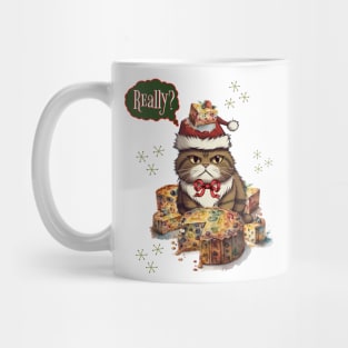 Angry Christmas Cat with Fruitcake Mug